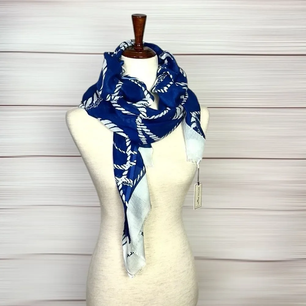 NWT Peter Millar Large Oblong Scarf Lightweight Viscose White Blue Women’s Men’s